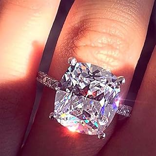 Classic Four Prong White Cubic Zirconia 4 Carat Princess Cut Cubic Zirconia CZ Silver 925 Wedding Engagement Ring
