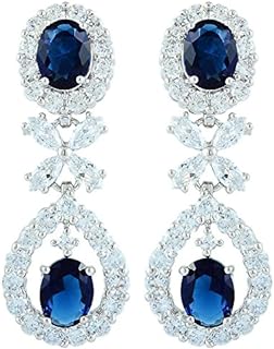 Elegant RIZILIA BLOSSOM White Sapphire Dangle Drop Earrings with French Wire Back Finding and Oval Cut CZ, Framed in White Gold Plated Design