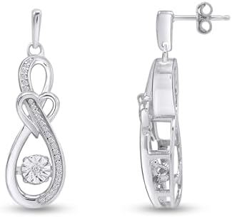 Dancing Diamond Infinity Heart 14K Gold Dangle Earrings for Her - Push Back Drop Design with White-Gold-Plated-Sterling-Silver