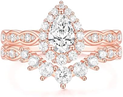 TIGRADE 1CT Bridal Ring Sets Teardrop Wedding Band Vintage Pear Cubic Zirconia Engagement Ring Halo CZ Promise Ring Gift for Women Size 3-12.5