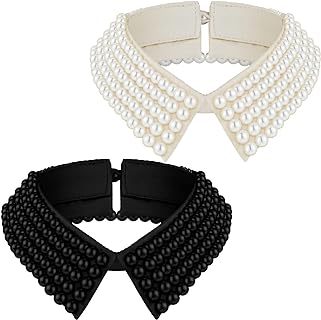 2 Pieces Pearl Collar Necklace for Women Girls Detachable Fake Collar Simulated Pearl Beaded Bib Dickey Collar