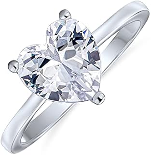 Classic Romantic 2CT AAA CZ Solitaire Heart Shaped Engagement Ring For Women Thin Plain Band Promise Ring .925 Sterling Silver