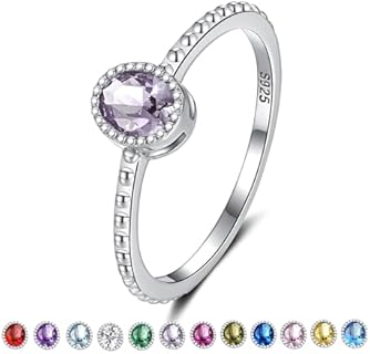 Birthstone Stackable Rings for Women: S925 Sterling Silver Stacking Ring Knuckle Ring with Oval Stone for Teen Girls Daughter Friends - Christmas Anniversary Birthday Jewelry Gifts