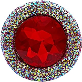 Stunning AB Aurora Borealis Red Rhinestone Circular Pin Brooch Vintage Statement Jewelry