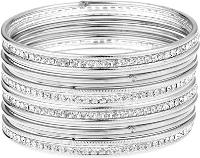 Efulgenz Boho Vintage Antique Gypsy Tribal Indian CZ Crystal Oxidized Silver Plated Bracelet Bangle Set Jewelry