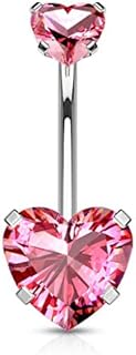 Forbidden Body Jewelry Surgical Steel Belly Button Ring with Heart CZ and Internally Threaded Matching Top