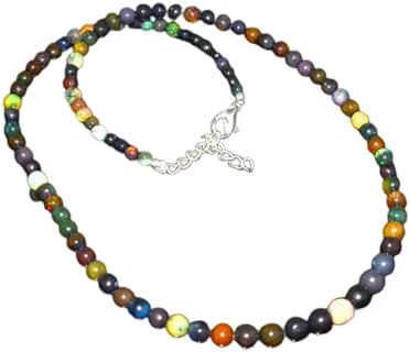 Handmade Curb Link Chain Necklace with Round Black Opal Beads in Sterling Silver for Men/Women, Featuring Lobster Clasp