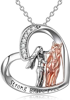 YFN Sterling Silver Horse Pendant Necklace with Cubic Zirconia and Rolo Chain for Women and Girls - Graceful Design