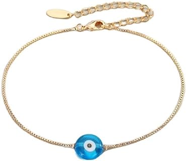 Pingyongchang Blue Turkish Evil Eye Beads Charm Bracelet Bohemian Devil Eye Hamsa Gold Colored Copper Chain Adjustable Bracelet for Women Girls Men Gifts Jewelry