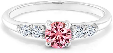 Gem Stone King 925 Sterling Silver Pink Moissanite & Created White Sapphire Engagement Ring | 0.67 Cttw | Wedding Anniversary Promise Ring For Women | Size 5,6,7,8,9