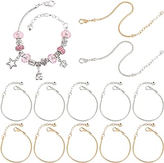 AUEAR, 10 Pack Silver Snake Chain Charm Bracelets with Heart Lobster Clasp Extender Chain Charm Bracelet for Jewelry Making