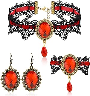 Lobster Clasp Gothic Halloween Choker Necklace & Earrings Set for Women - Stainless Steel & Zinc, Witch Vampire Masquerade Victorian Style Design: Ideal for Parties and Events