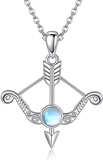 URONE Sterling Silver Bow Arrow Pendant with Simulated Moonstone and Cable Chain Necklace for Women, Elegant Archery-Inspired Design