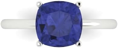 Clara Pucci 2.5 ct Cushion Cut Solitaire Simulated Blue Tanzanite Engagement Wedding Bridal Promise Anniversary Ring 14k White Gold