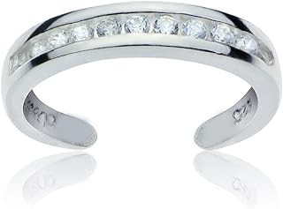 B. BRILLIANT Toe Rings for Women Girls, Sterling Silver Cubic Zirconia CZ Channel-Set Polished Adjustable Toe Ring