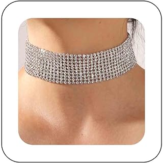 Punk Rhinestone Choker Necklace with Lobster Clasp and Cable Chain for Women - Multi-Row Full Diamond Design, Nightclub Party Prom Fashion Accessories