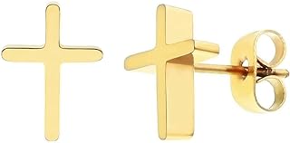ELBLUVF Stainless Steel 18k Gold Rose Gold Plated Small Cross Stud Earrings For Women