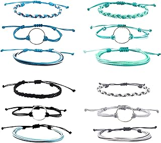 Handmade Surfer-Inspired 12pc Braided Anklets Set with Bead Chain - Boho Waterproof Cotton and Stone Bracelets for Women