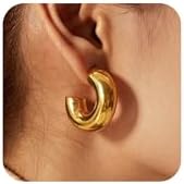 Moodear Gold Hoop Earrings for Women 14K Gold Plated Chunky Gold Earrings Huggie Earrings Open Gold Hoops Hypoallergenic Lightweight Earrings for Women Trendy Gold Jewelry Gift