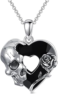925 Sterling Silver Seiyang Skull Pendant Necklace with Rolo Chain & Zircon Accents, Gothic Gift for Women, Lobster Claw Clasp