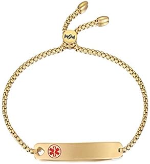 WelMag Women's Adjustable Medical Alert ID Bracelets with Free Engraving