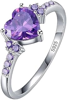 925 sterling silver Purple Zircon heart ring Wedding ring Engagement ring Cubic Zirconia Diamond Rings Clothing, Shoes & Jewelry Women Jewelry Rings Statement