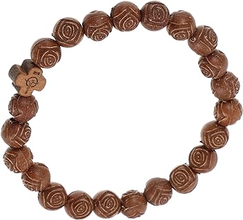 Catholic Wooden Bead Rosary Bracelet with Cobra Chain and Lobster Claw Clasp - Religious Cross Charm Bracelet for Men and Women