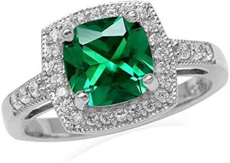 Sterling Silver White Gold Plated Halo Engagement Ring with Cushion Cut Alexandrite for Women by Silvershake