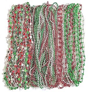72 Pcs Christmas Bead Necklaces Bulk Red Green Silver Christmas Holiday Party Necklaces Christmas Tree Beads Gift Decorations
