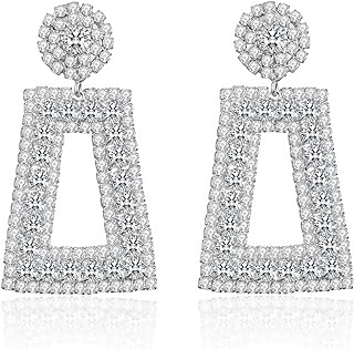 ATIMIGO Gold Circle Dangle Earrings with Cubic Zirconia and Rhinestones, Pierced Back Design for Women - Geometric Drop Style