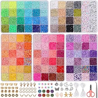 QUEFE 9470pcs Clay Beads Bracelet Making Kit, 112 Colors Polymer Beads Spacer Heishi Beads, Flat Preppy Beads for Jewelry Making Kit with Charms, DIY Crafts Gift