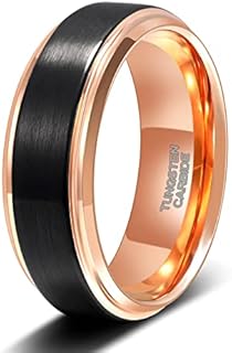 TRUMIUM 6mm 8mm Tungsten Rings for Men Women Black Wedding Band Gold/Rose Gold Step Edges Comfort Fit Size 6-13