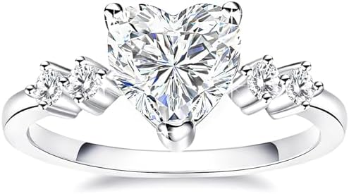 Exquisite Heart-Shaped Moissanite Engagement Ring with Sterling Silver Band, White Gold Plated, Available in Sizes 5-10