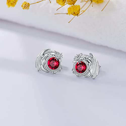 Dragon Earrings Sterling Silver Stud Hypoallergenic Birthstone Crystal Dragon Earrings for Women Girl