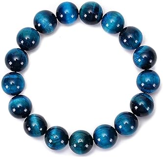 10mm Natural Blue Tiger Eye Bead Chain Bracelet - Elastic, Stretch Design for Men & Women - Stress Relief Gemstone Jewelry