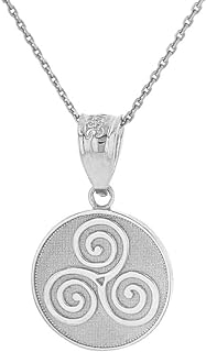 925 Sterling Silver Celtic Triskele Spiral Pendant Necklace with Rolo Chain and Spring Ring Clasp, USA Made
