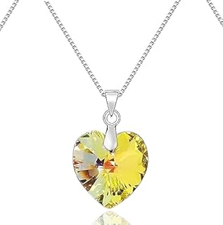 Aurora Borealis Crystal Heart Necklace with Box Chain for Women in Sterling Silver Material, Ideal Gift for Girlfriend, Friend or Mom