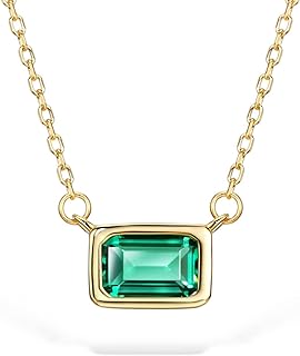 S925 1.2ct Lab-created Emerald Pendant Necklace for Women 18K Gold Plated Sterling Silver Solitaire Birthstone Necklace for Girls
