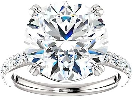 Siyaa Gems 10 CT Round Moissanite Engagement Ring Wedding Eternity Band Solitaire Halo Silver Jewelry Anniversary Promise Ring Gift