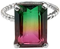 Classic Watermelon Tourmaline Ring Tourmaline Doublet Crystal Silver Ring Octagon Shape Tri color stone Ring Silver Jewelry