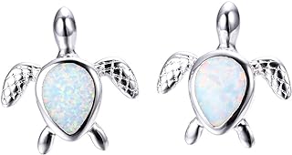 Small Turtles Stud Earrings 925 Sterling Silver Pin Synthetic Opal Lovely Animal Statement Earring Studs Posts Nice Jewelry Gift for Women Teen Girls Daughter