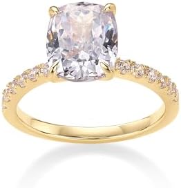 PAVOI 14K Gold Plated 3 CT Cushion Cut Engagement Ring for Women | Promise Wedding Band | Elongated Cubic Zirconia Fake Engagement Rings