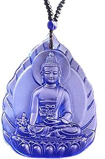 Medicine Buddha Necklace Quan Yin Kwan-yin Guan Yin Pendant Beaded Chain Jade Stone Chinese Feng Shui Amulet for Wealth Safe (Purple)