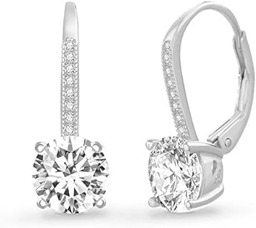 Lesa Michele Rhodium Plated 925 Sterling Silver Cubic Zirconia Drop Leverback Bridal Earrings for Women Imitation Birthstone