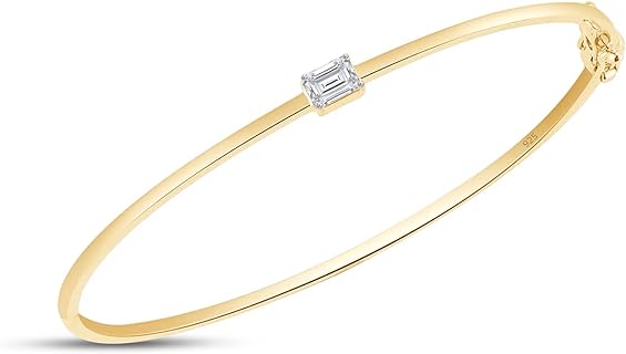 SAVEARTH DIAMONDS 0.30 Carat Emerald Cut Lab Created Moissanite Diamond Solitaire Bangle Bracelet For Women In 14K Gold Over Sterling Silver Size : 6 to 9 Inch, (G-H Color, VVS1 Clarity, 0.30Cttw)