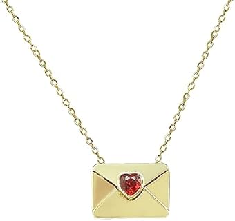 Envelope Love Letter Necklace, Message Engraved Necklace 18k Real Gold Plated Locket Jewelry Pendant Love Pendant Letter Necklace Letter for Wife Mom Girlfriend