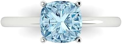 Clara Pucci 2.0 ct Cushion Cut Solitaire Natural Aquamarine Engagement Wedding Bridal Promise Anniversary Ring 18K White Gold