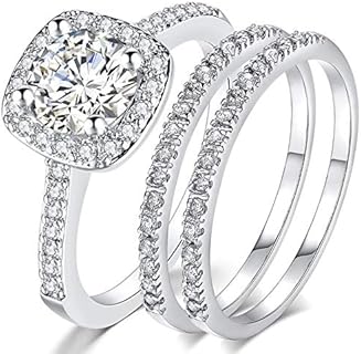 Jude Jewelers Silver Rose Gold Three-in-One Wedding Engagement Bridal Halo Ring Set