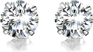 POPLYKE Sterling Silver Cubic Zirconia Stud Earrings with Push Back Design for Women - Hypoallergenic Dainty Jewelry Gift