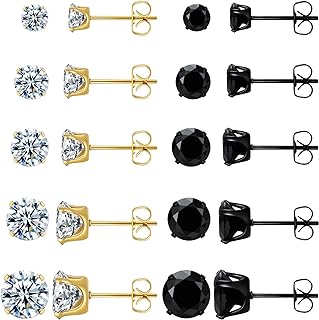 KANOUE 10 Pairs Stud Earrings Set, Hypoallergenic Earrings for Women Studs Set, Stainless Steel Earrings, Cubic Zirconia Earrings Studs for Girls